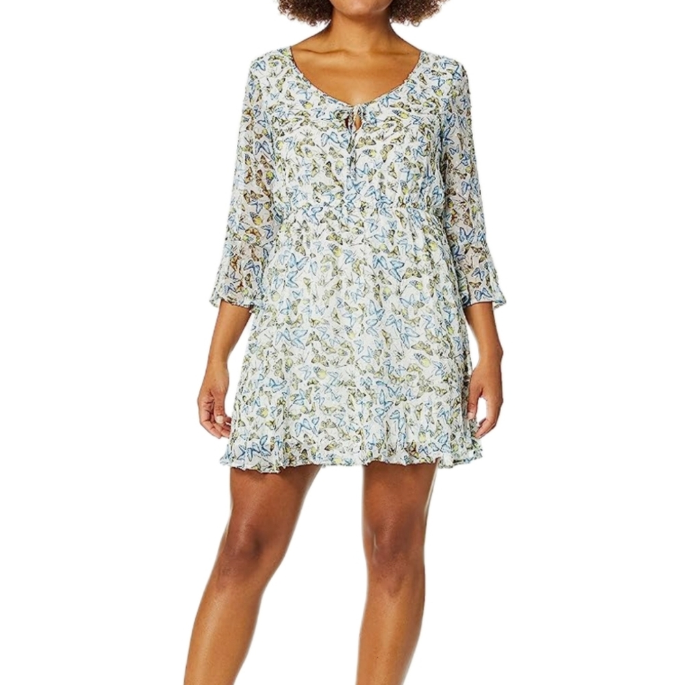 Anthropologie Cupcake & Cashmere chiffon butterfly bell sleeve mini dress. S